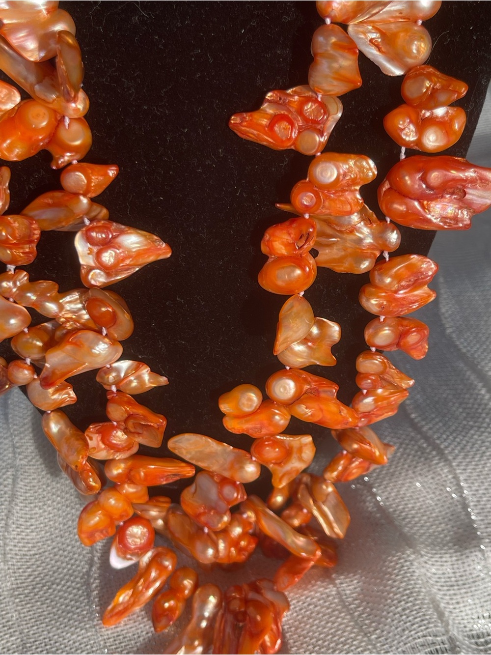 Orange Freshwater Pearl Chip Multi Strand Statement Necklace Women Boho